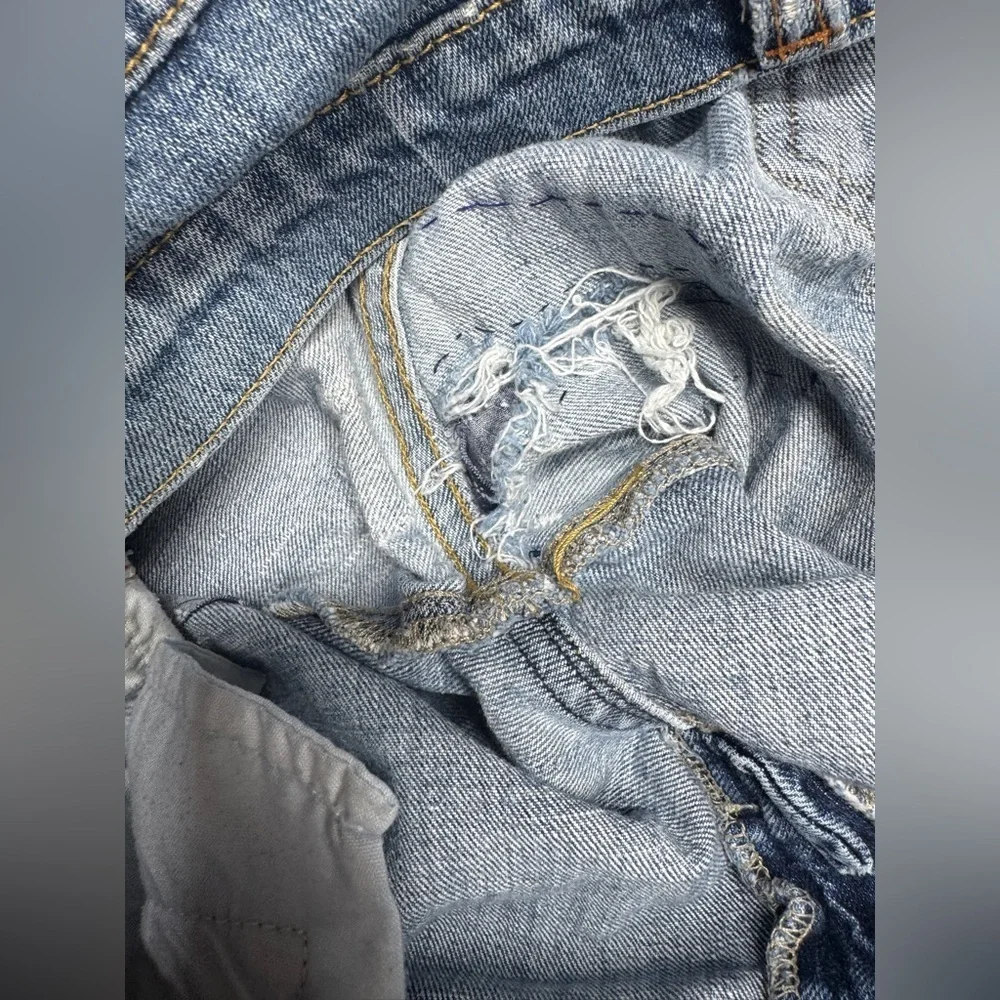 Y2K Blue Cult Midrise Kate Flare Patchwork Denim Distressed Blue Jeans Size 31